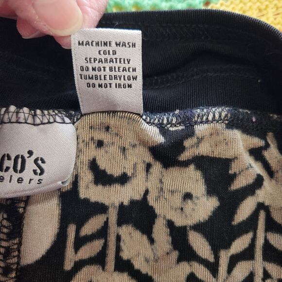 Chico's Travelers Black Tan Wide Leg Pants Lightweight Floral Drawstring Medium - Picture 4 of 6